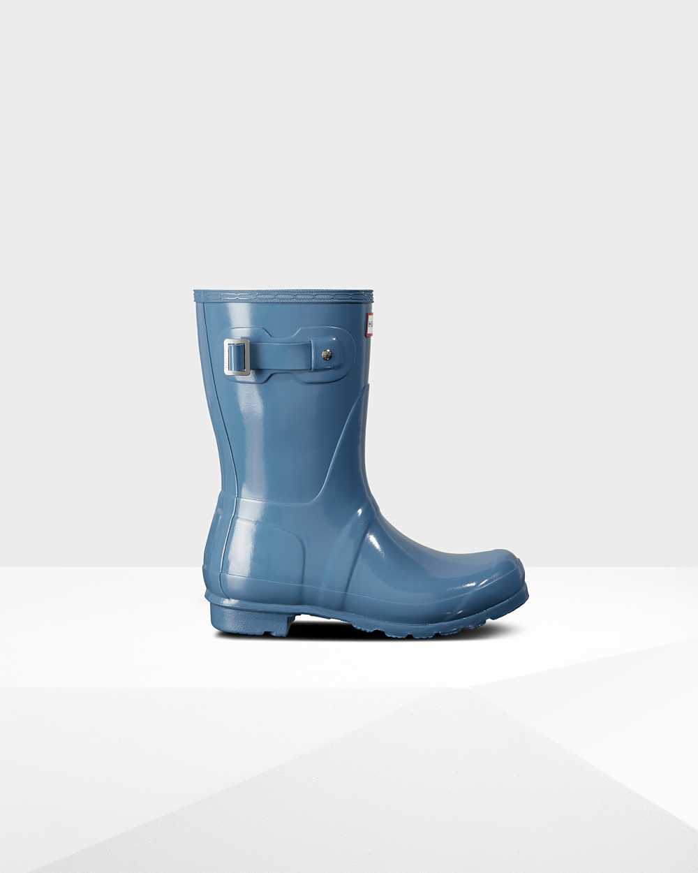 Hunter Original Short Gloss Mid-Calf Women's Rain Boots NZ-03039G Blue